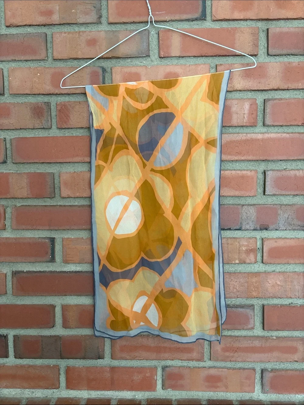 Vera silk scarf blue mustard white rare 1990s 34” long
